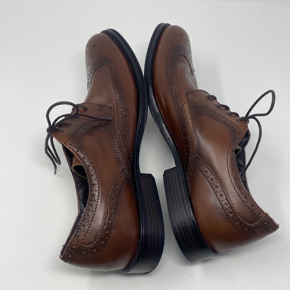 Chaps Men’s Brown Lace Up Leather Wing Tip Closed Toe Dress Shoes - Picture 10 of 13